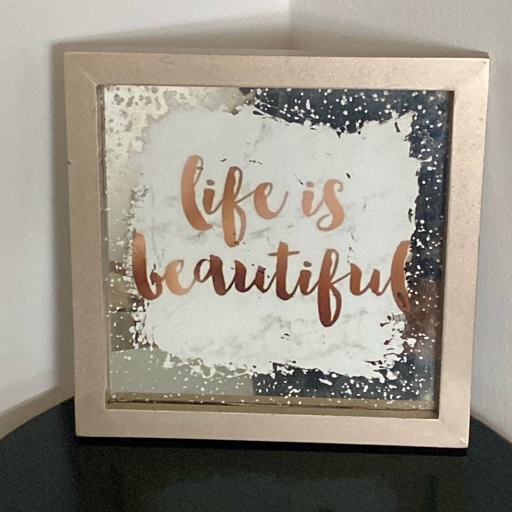 Vintage Pier 1 Life Is Beautiful Mirrored Wall Decor Sign Plaque 10x10